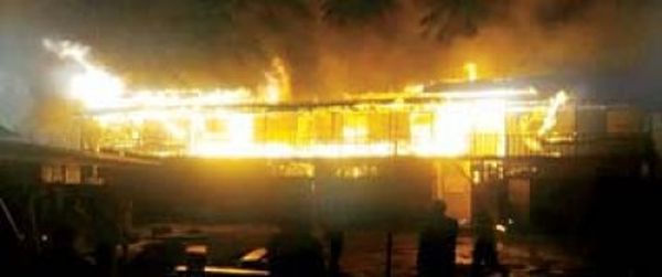 School building going up in flames