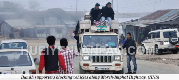 KSO bandh disrupts vehicular movement along Imphal-Moreh highway