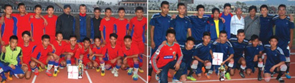 U-14 boys' champion Churachandpur (left) and U-17 boys' winner Ukhrul (right)