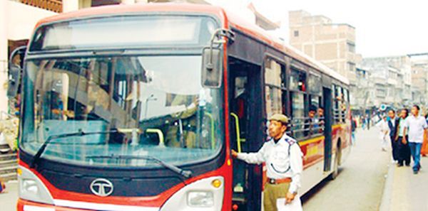 A semi low floor bus in Imphal which is today no longer in service