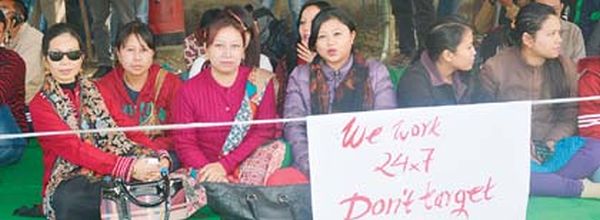 File photo of media persons on dharna against the bomb threat