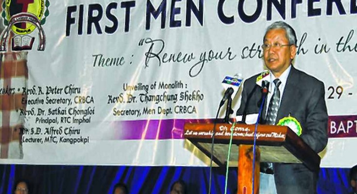 Deputy Chief Minister Gaikhangam addressing the first 'Men Conference' of the Chiru Rem Baptist Churches Association, Manipur held at Sadu Chiru village 