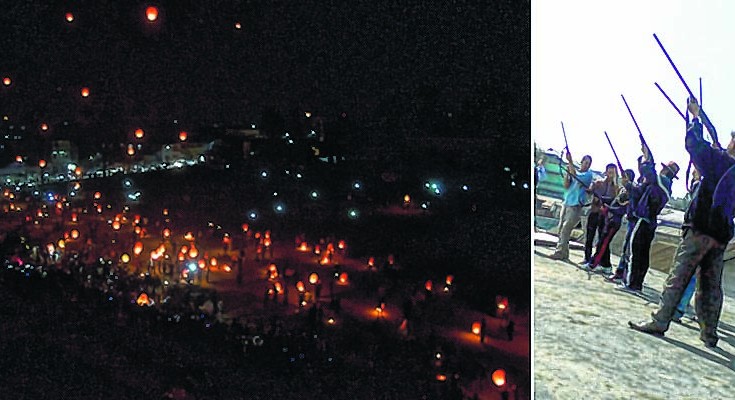 Flying lanterns being lit up at CCpur and (right) gun salutes being paid at Ukhrul