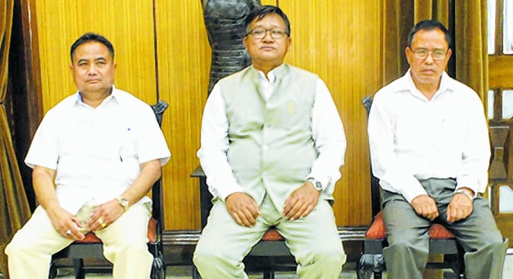 The newly inducted MLAs : Biren, Manga and Korungthang