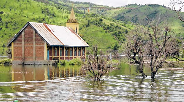 Water surrounding the Chadong Church