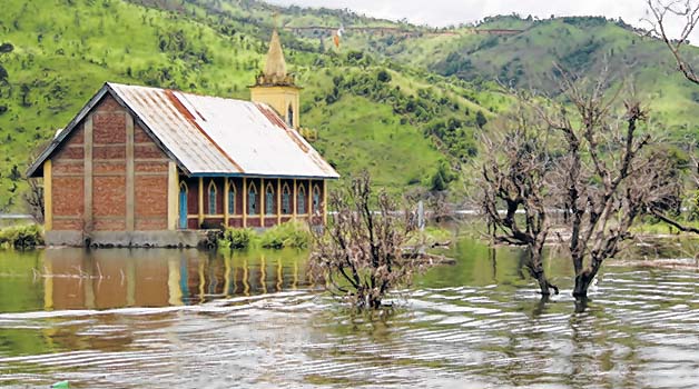 Water surrounding the Chadong Church