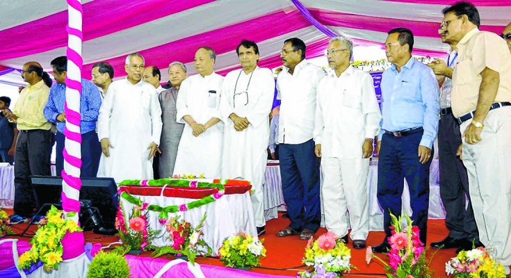 Suresh Prabhu, CM O Ibobi and others at the foundation stone laying ceremony of Imphal Railway Station