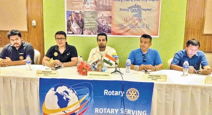 Bharath Gowda (centre) with Rotary Club of Imphal and Rotary Club of Polo City, Imphal addressing media persons