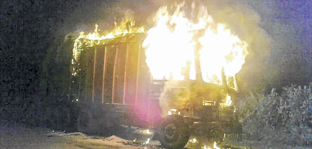 Truck burnt in blockade stir near Keithelmanbi Cemetery