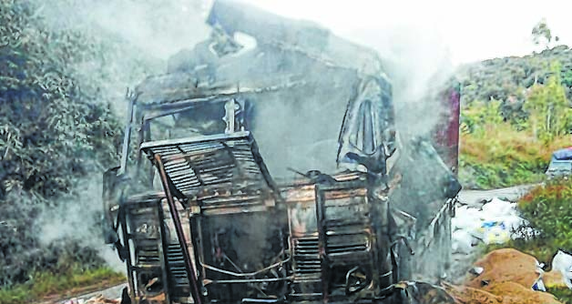 Goods laden truck torched near Tadubi