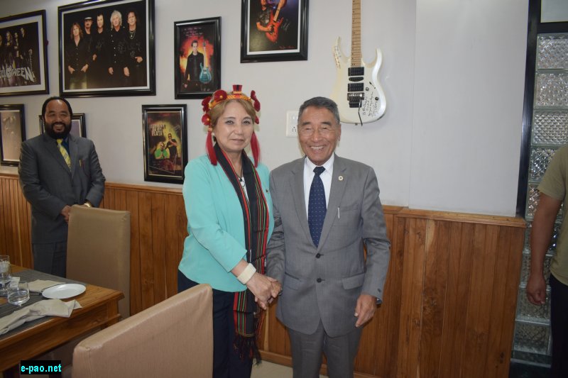 Chief Minister, Dr.Shrhozelie Liezietsu posing for lens with Chairperson of the Burma Campaign Society Ms Akiko McDonald at Hotel De Oriental Grand