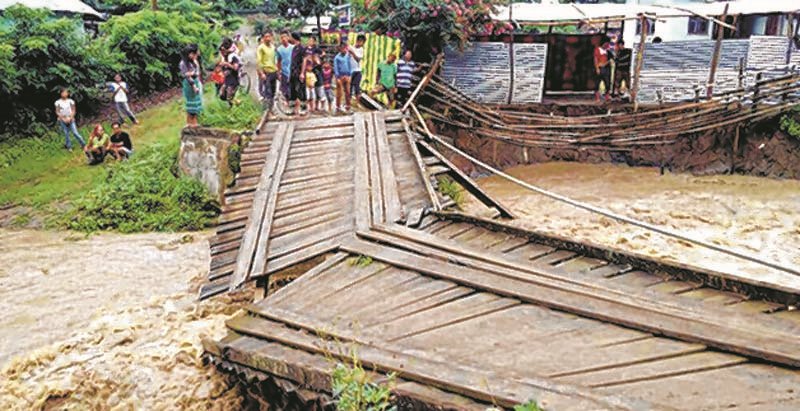 Flood wrecks Aigejang bridge
