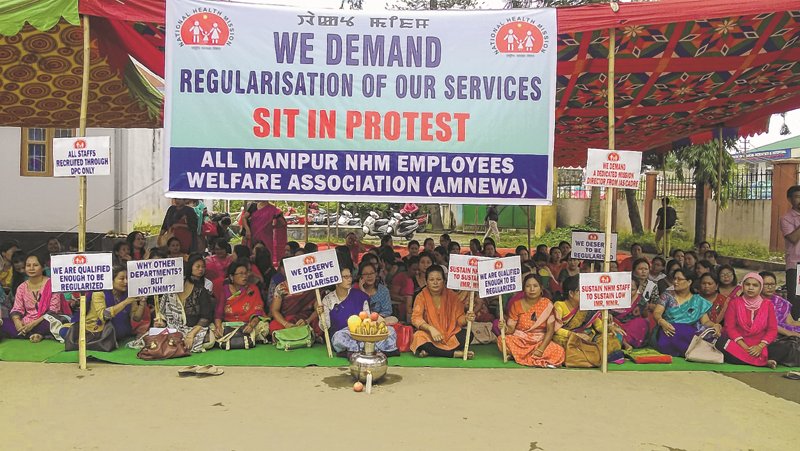 Sit-in demands regularisation of NRHM contractual staff