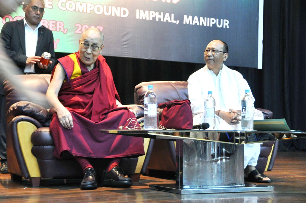 Tibetan Spiritual leader Dalai Lama speaking during a Civic Reception programme at City Convention Centre, Palace Compound :: October 18 2017