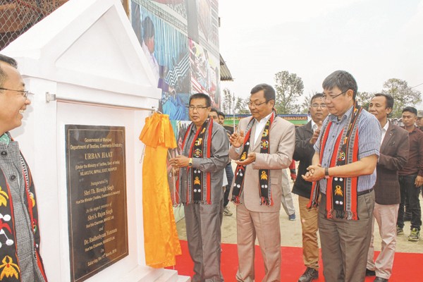 inaugurating an urban haat at Nilakuthi in Imphal East