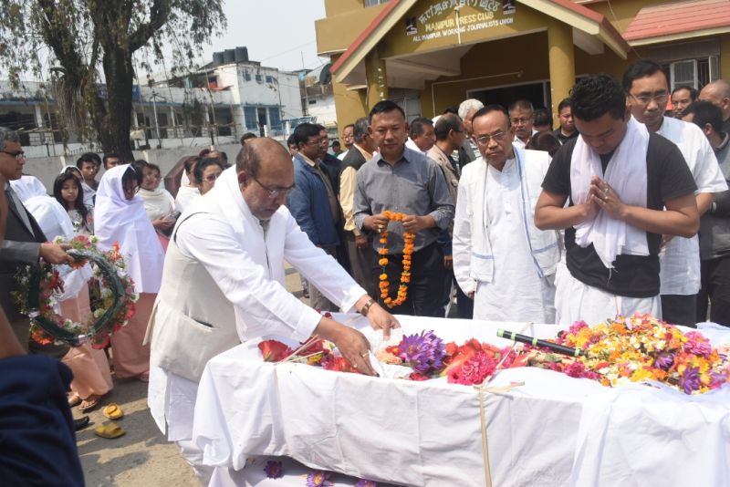 Chief Minister  Biren Singh  paid floral tribute to the mortal remains 