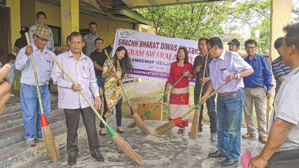 Swachh Bharat Diwas by conducting a cleanliness drive in and around Kangchup Geljang block