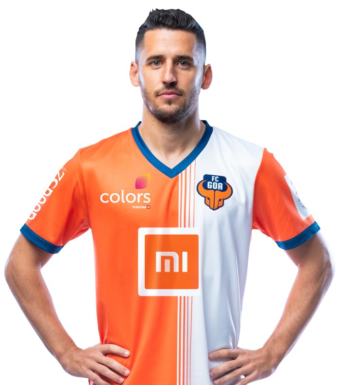 Ferran Corominas of FC Goa player showcases the new jersey with Xiaomi as the title sponsor