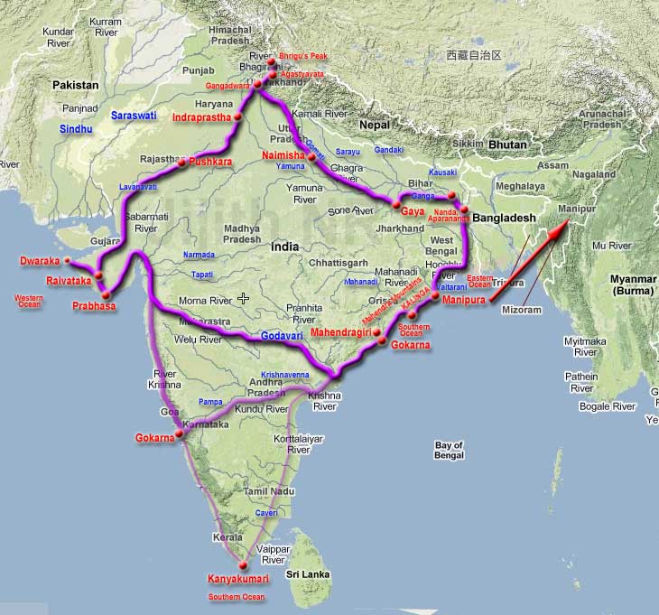 Arjun pilgrimage route  in map