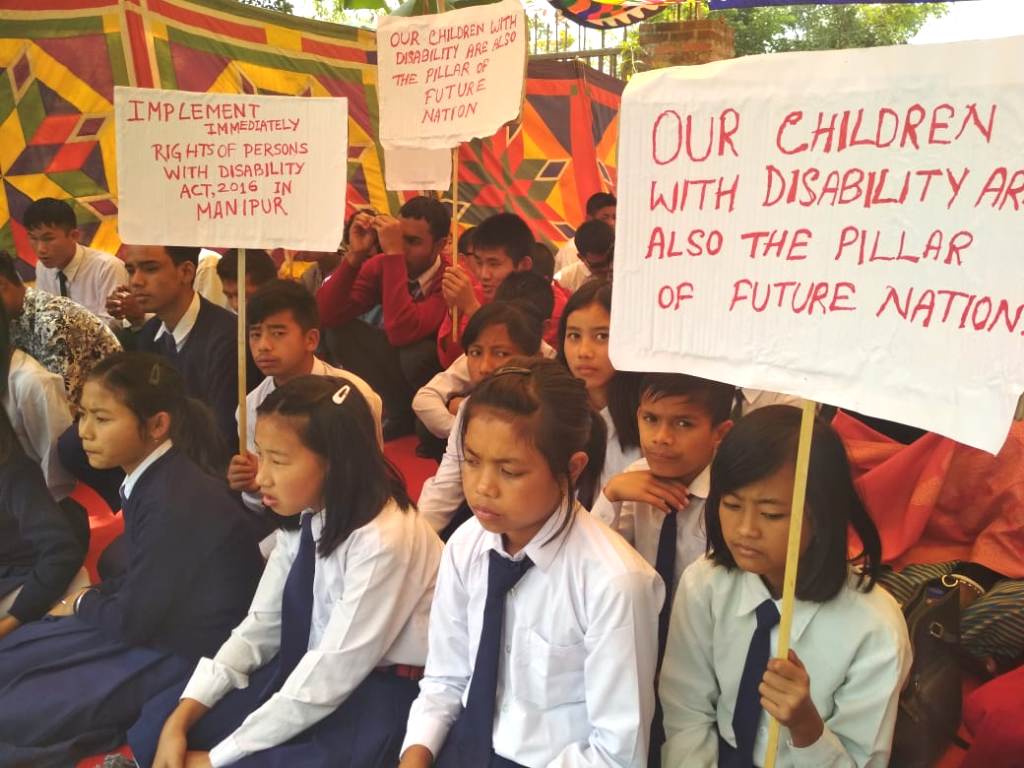 Differently abled students staged sit-in-protest at Blind School, Takyel demanding facilities
