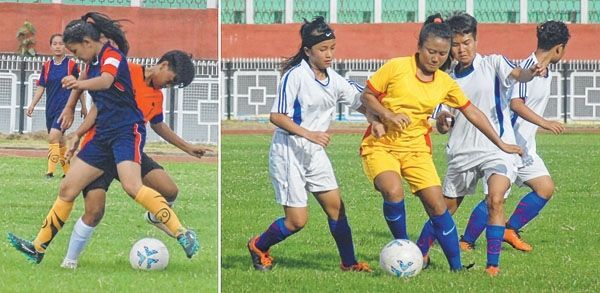  A football match during State Subroto Mukerjee Football for U-17 Girls on July 24 2019 