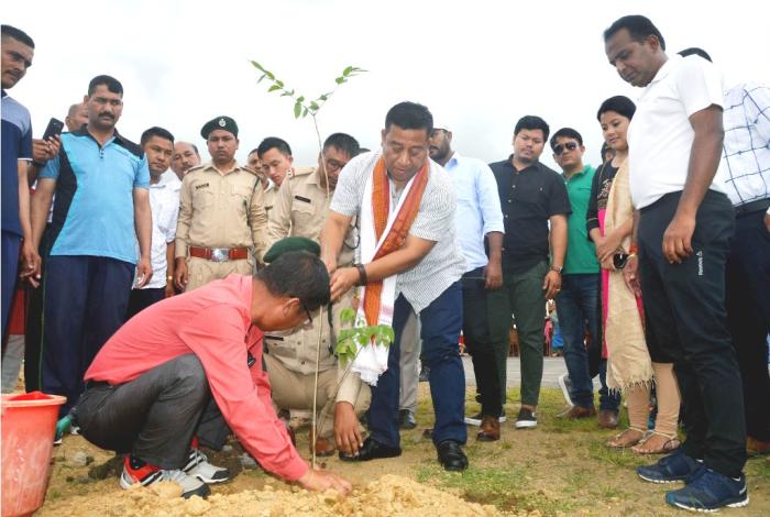 Shyamkumar planted saplings in and around AR campus in Thoubal