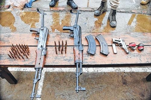 Combined team of 43 AR and Commando recover 2 AK 56 Rifles, 1 country made pistol, 2 Chinese handgrenade