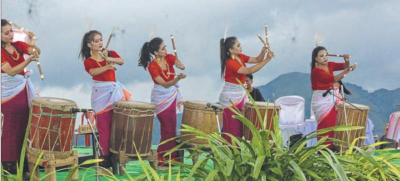 Rhythms of Manipur artistes performing at the inaugural function of Shirui Lily Festival at Shirui village in Ukhrul