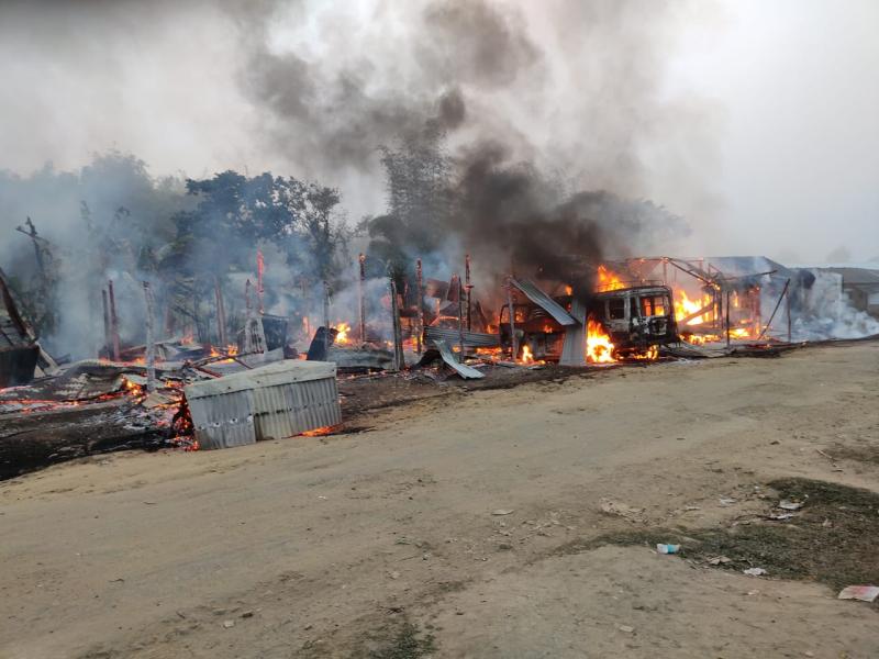 Bhutangkhal bazaar of Jiribam District burnt to ashes