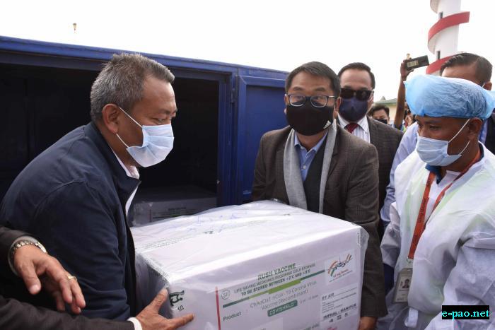 CM receives Covishield vaccine at Bir Tikendrajit International Airport