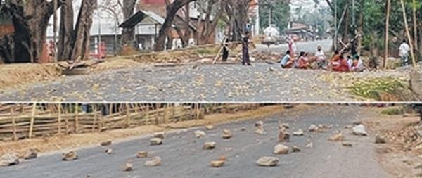 Justice for Sanaton block Imphal-Ukhrul road in protest