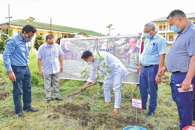 Thongam Biswajit leads in planting saplings on Van Mahotsav