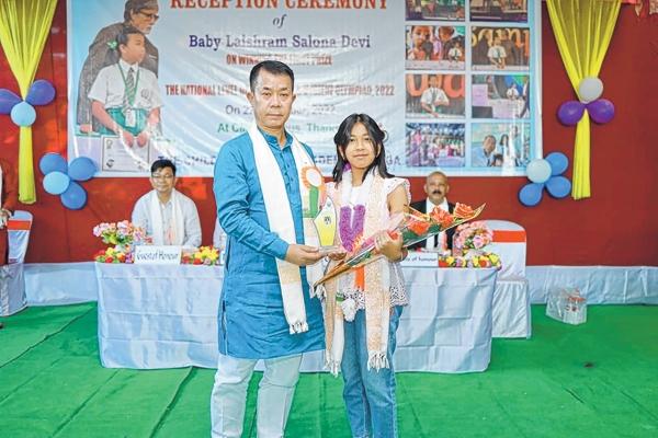 Dettol Hygiene Olympiad Quiz winner Baby Laishram Salona Devi feted