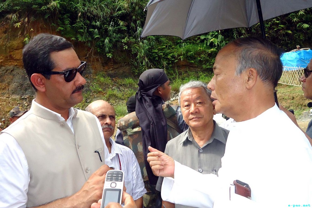 Union MoS for Defence, Jitendra Singh inspecting deplorable section of NH-37 connecting Imphal and Jiribam  :: July 21, 2013