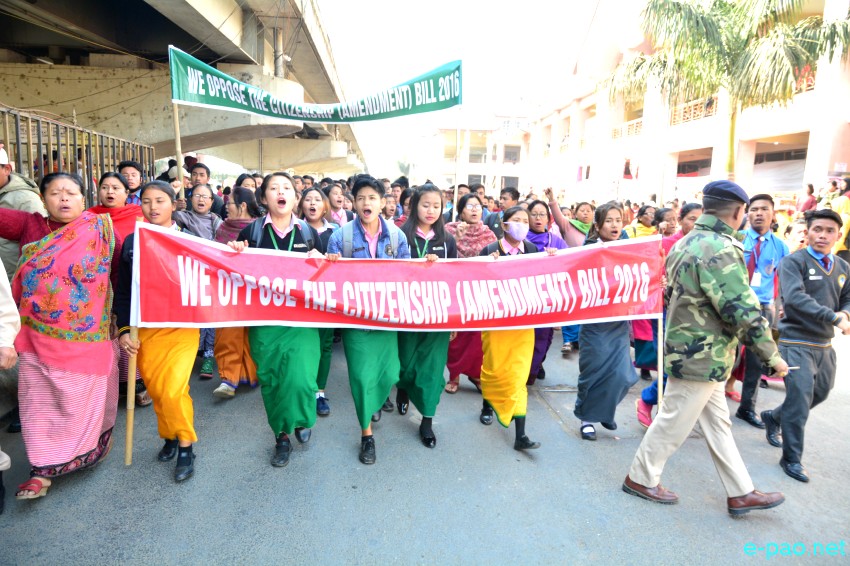  Students/ Women Vendors protest against Citizenship (Amendment) Bill (CAB) at Sanjenthong , Khwairamband :: 15 January 2019 .   