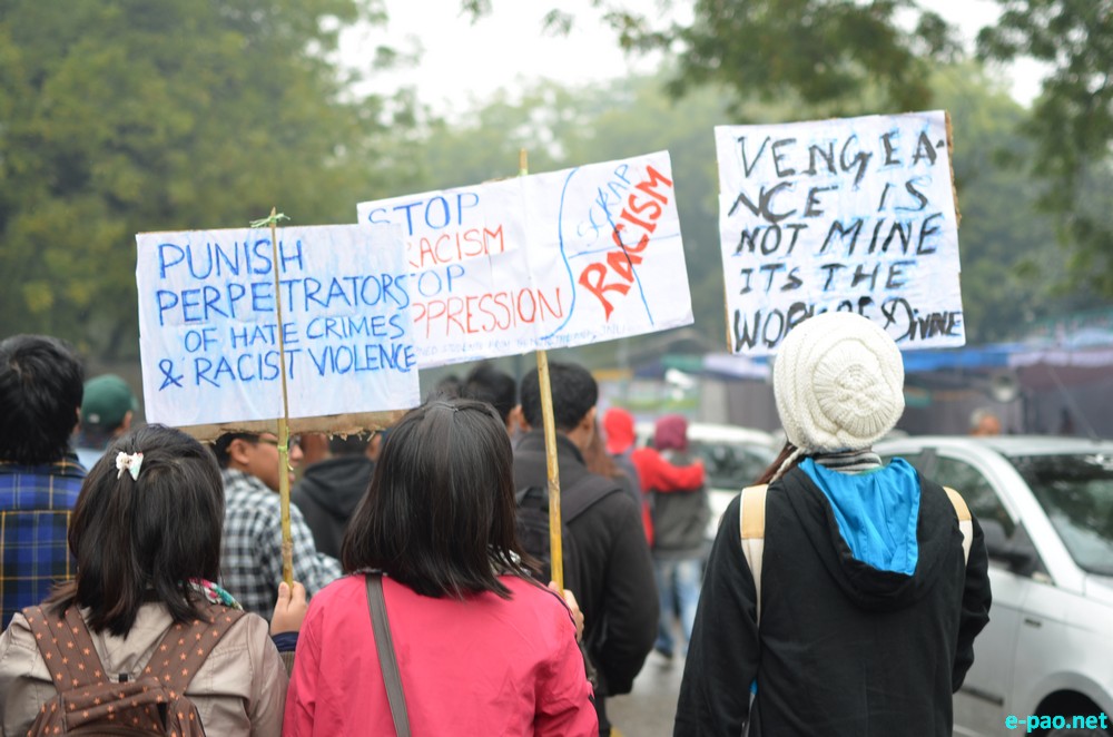 Protest against Racism in Delhi, organised by concerned students of northeast from JNU, JNUSU, MSAD  :: February 14 2014