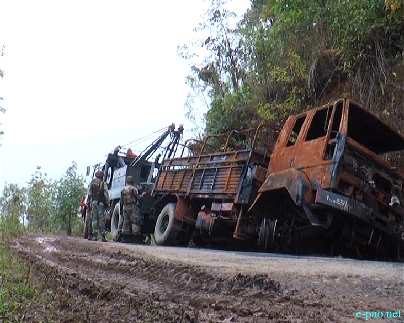 Damaged vehicles : 10 days aftermath the militants ambush at Paraolon village in Chandel District :: June 15 2015