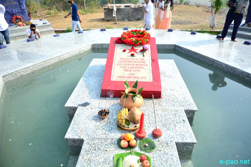 Floral tributes to PLA members killed (in 1981/82) at Cheiraoching memorial complex :: 13th April 2021