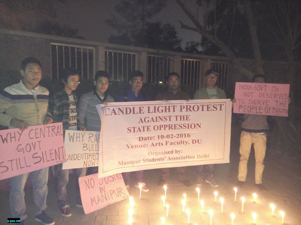 Candle light protest at  Delhi University on February 10, 2016 