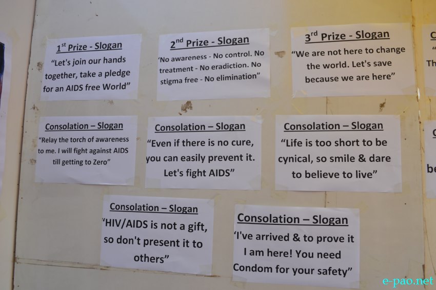 Slogans in  display at the  World AIDS Day 2013 held on 1st Dec at MFDC Auditorium, Imphal 