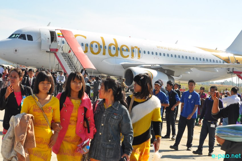 landing of Golden Myanmar Airlines flight from Mandalay at Tulihal International airport :: November 21 2013