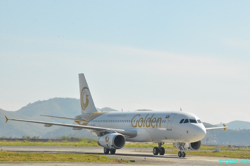  A plane (Golden Myanmar Airlines) landing at Imphal International Airport on November 21 2013 
