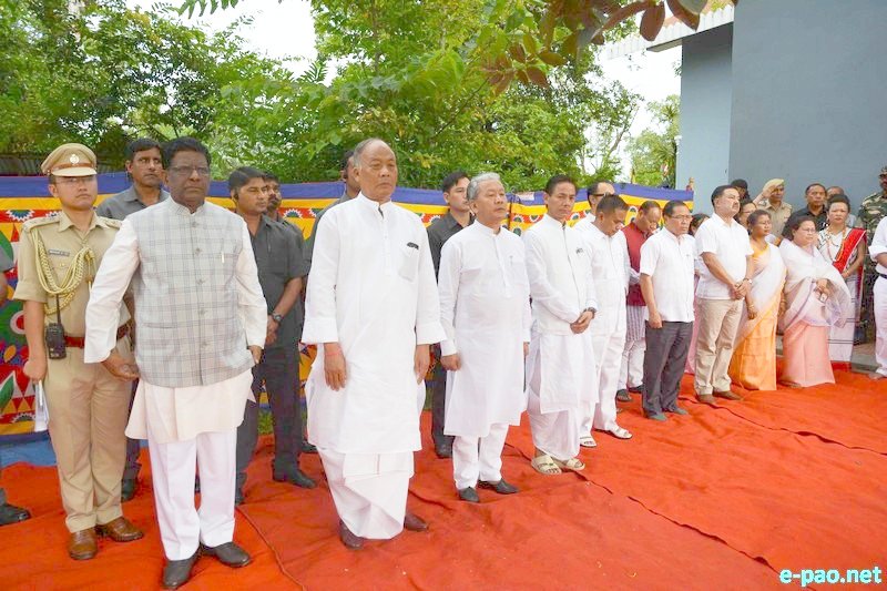 Former Governor V. Shanmuganathan and CM O Ibobi at Patriot's Day observation on 13 August 2016 at Kangla
