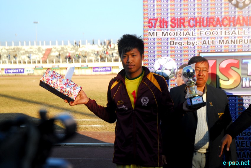 Ch Kumar (TRAU Goal Keeper) awarded 'e-pao Man of the Match' in Semi-Final match  of 57th CC Meet football 2013-14 :: 07 Jan 2014