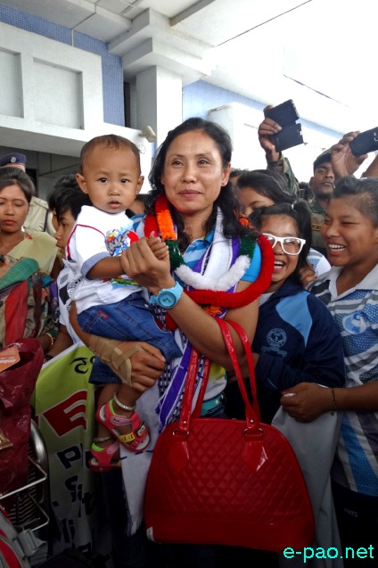 Laishram Sarita Devi given a rousing welcome at Imphal Airport on 11 August 2014