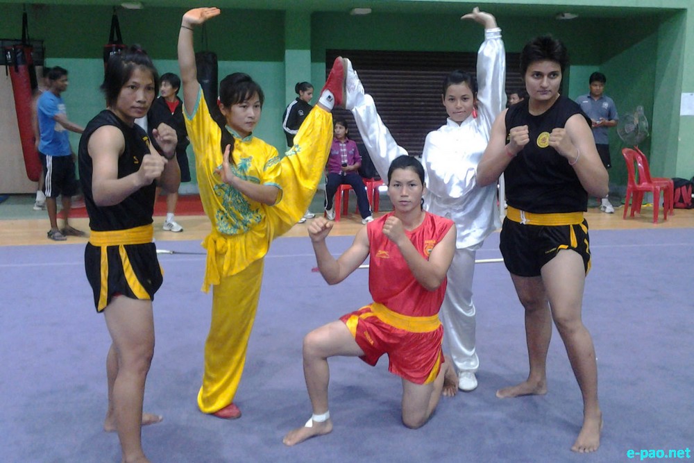  Yumnam Sanathoi with her team-mates practising Wushu