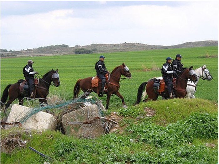 Israeli mounted police patrolling near Gaza border