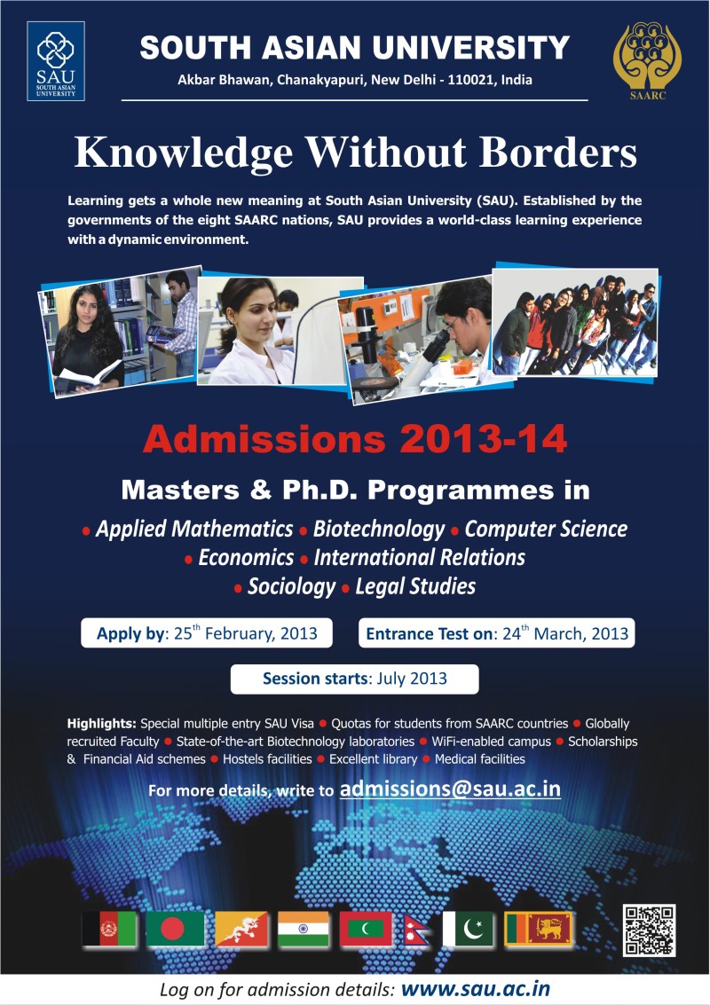 South Asian University announces Admission