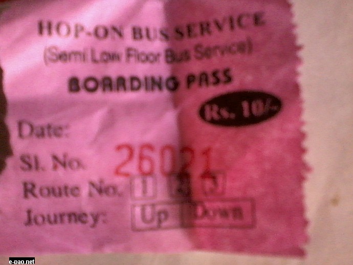 'Hop-on Bus' Service ticket which costs Rs. 10 for every passenger irrespective of their destination