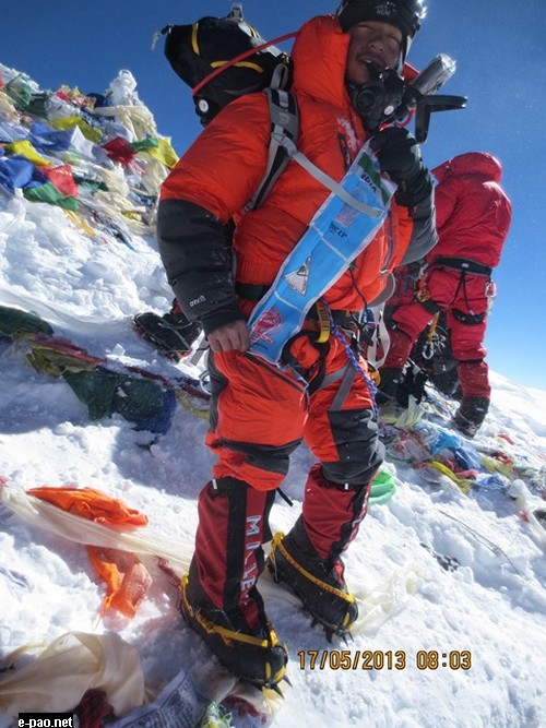 Anand Gurung from Manipur at the summit of Mt. Everest on 19th May 2013